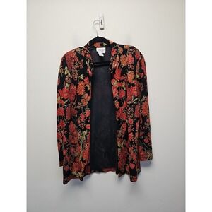 COLDWATER CREEK Women Large Travel Knit Jacket Multicolor Floral Overcoat USA